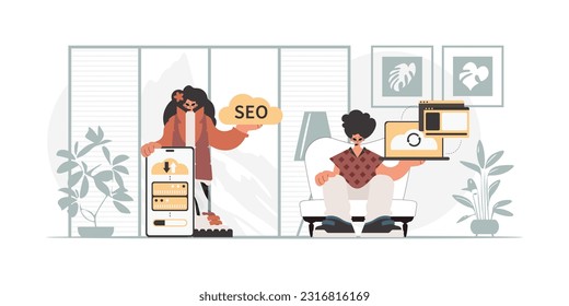 Una colección de estrellas SEO. Sincronización y seguridad del concepto de capacidad de datos. Estilo de moda, Ilustración vectorial
