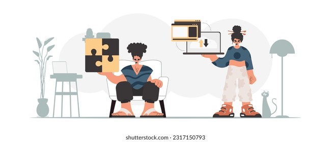 A collect of SEO stars. Synchronization and security of information capacity concept. Trendy style, Vector Illustration