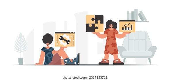 Eine Sammlung von SEO-Sternen. Synchronisation und Sicherheit des Datenkapazitätskonzepts. Trendy Style, Vektorgrafik