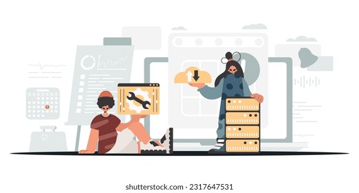 Una colección de estrellas SEO. Sincronización y seguridad del concepto de capacidad de datos. Estilo de moda, Ilustración vectorial