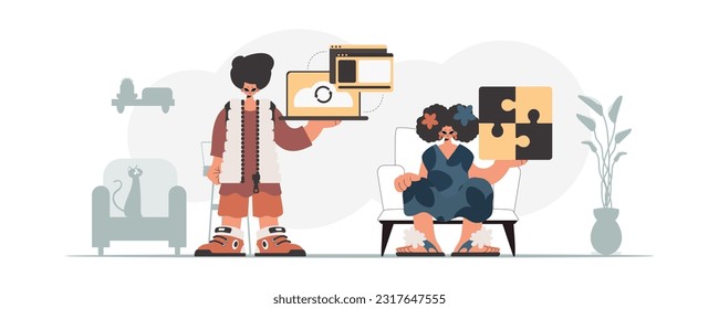 A collect of SEO stars. Synchronization and security of information capacity concept. Trendy style, Vector Illustration