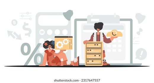 Una colección de estrellas SEO. Sincronización y seguridad del concepto de capacidad de datos. Estilo de moda, Ilustración vectorial