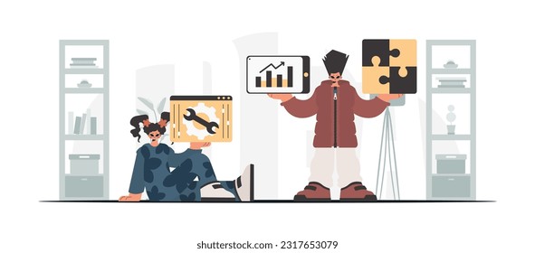 Una colección de estrellas SEO. Sincronización y seguridad del concepto de capacidad de información. Estilo de moda, Ilustración vectorial