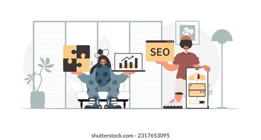 Una colección de estrellas SEO. Sincronización y seguridad del concepto de capacidad de datos. Estilo de moda, Ilustración vectorial