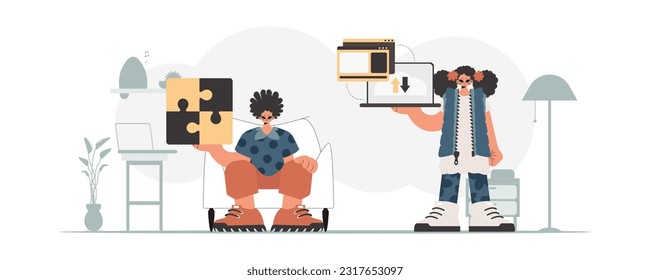 Una colección de estrellas SEO. Sincronización y seguridad del concepto de capacidad de datos. Estilo de moda, Ilustración vectorial