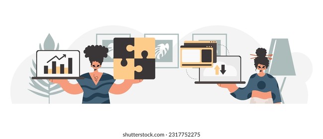 A collect of SEO stars. Synchronization and security of information capacity concept. Trendy style, Vector Illustration