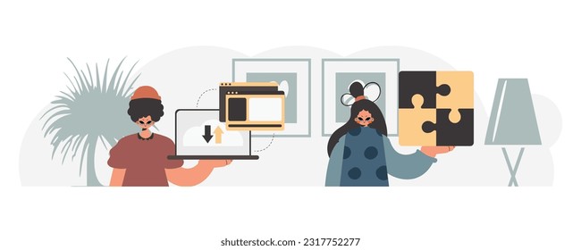 Eine Sammlung von SEO-Sternen. Synchronisierung und Sicherheit des Konzepts der Informationskapazität. Trendy Style, Vektorgrafik