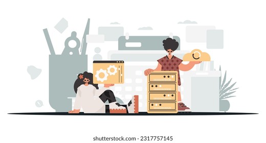 A collect of SEO stars. Synchronization and security of data capacity concept. Trendy style, Vector Illustration