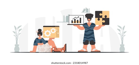A collect of SEO stars. Synchronization and security of data capacity concept. Trendy style, Vector Illustration