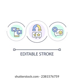 Collect social media reviews loop concept icon. Gathering online feedback abstract idea thin line illustration. Reviewing platform. Isolated outline drawing. Editable stroke. Arial font used