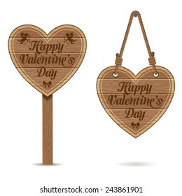 Collect Valentines Day Wooden Sign Heart. Vector isolated on white background.