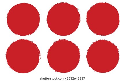 Verzamel vectorrode borstelcirkels. Stempel grungy rode inkt blobs, spatten. Abstracte aquarel. Vectorbestand. Hand getekende grunge vormen ingesteld op witte achtergrond.