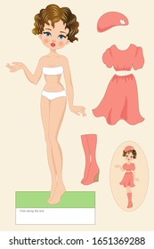 Collectible or game paper doll with spring dress, hat and boots to wear