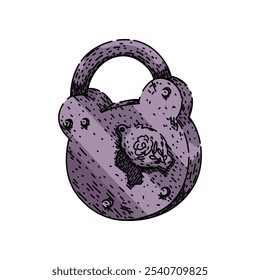 collectible padlock vintage hand drawn. old fashioned, rustic ornate, historic timeless collectible padlock vintage vector sketch. isolated color illustration