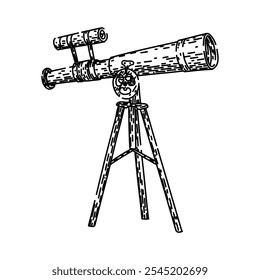 Coleccionable spyglass dibujado a mano. náutico marítimo, telescopio de latón, boceto de Vector de spyglass coleccionable Classic Explorer. ilustración negra aislada