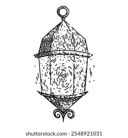 collectible vintage lantern hand drawn. oil brass, metal glass, decor lighting collectible vintage lantern vector sketch. isolated black illustration