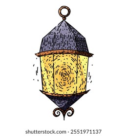 collectible vintage lantern hand drawn. oil brass, metal glass, decor lighting collectible vintage lantern vector sketch. isolated color illustration