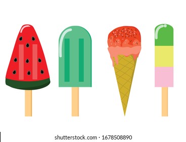 Recolección de 4 vectores de helados aislados en blanco