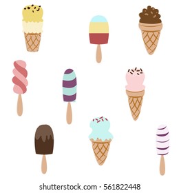 Collectin of 9 vector ice cream illustration isolated on white