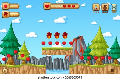Collecting Apples Platform Game Template illustration