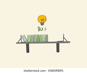 collecting book and charging and drawing number with bulb, education, learner, vector