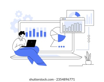 Collecting business data abstract concept vector illustration. Data analyst collecting information, statistics and report sector, diagram on screen, infographics application abstract metaphor.