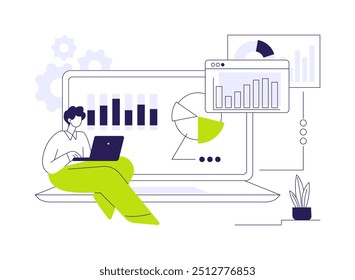 Coletando dados de negócios conceito abstrato vetor ilustração. Analista de dados coletando informações, estatísticas e setor de relatório, diagrama na tela, infográficos aplicação abstrata metáfora.