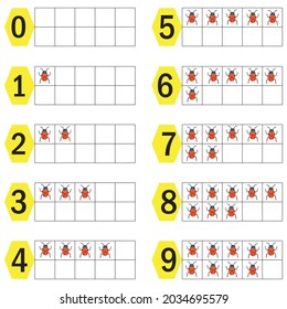 Collecting cards for numbers 0 to 9. to learn to count. Vector illustration.