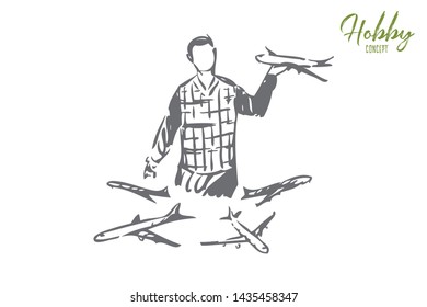 Collecting concept sketch. Isolated vector illustration