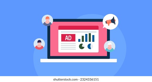 Collecting customer data from digital advertising. Digital advertising data analytics. Customer behaviour data - vector illustration with icons