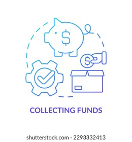 Icono de concepto de gradiente azul de la colección de fondos. Procesamiento de depósitos. Ilustración de línea delgada de la idea abstracta del servicio de gestión de tesorería. Dibujo de contorno aislado. Se usa una fuente Myriad Pro-Bold