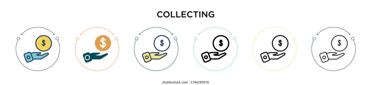 Icono de recolección en el estilo relleno, delgado, contorno y trazo. Ilustración vectorial de dos diseños de iconos vectoriales coloridos y negros para móviles, ui, web