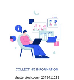 Collecting information abstract concept vector illustration. Business analyst studying market environment, IT company, collecting data, branding strategy development abstract metaphor.