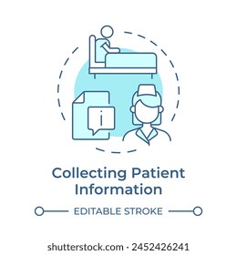 Collecting patient information soft blue concept icon. Elderly patient medication. Round shape line illustration. Abstract idea. Graphic design. Easy to use in infographic, article