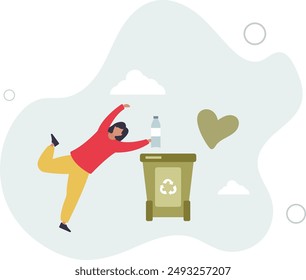 collecting plastic trash into garbage bin. Character sorting the garbage. Plastic pollution problem concept.flat design.illustration with people.