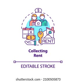 Collecting Rent Concept Icon. Regular Payments For Rental Estate Abstract Idea Thin Line Illustration. Isolated Outline Drawing. Editable Stroke. Roboto-Medium, Myriad Pro-Bold Fonts Used