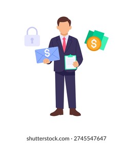 Collecting Security Deposit, Receiving advance rental deposit from tenant, Flat vector character illustration