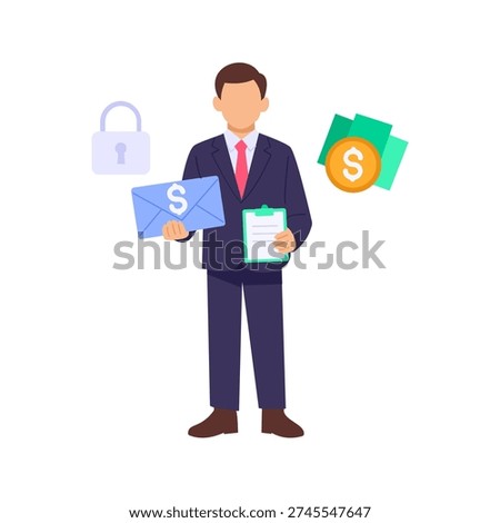 Collecting Security Deposit, Receiving advance rental deposit from tenant, Flat vector character illustration