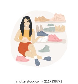 Collecting Shoes Abstract Concept Vector Illustration. Girl Having Different Colors Sneakers, Full Shoes Collection, Teenage Fashion, Enjoying Shopping, Wardrobe With Shoes Abstract Metaphor.