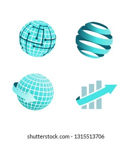 Collectio of logos. Blue logo with globe and arrows. Vector illustration 