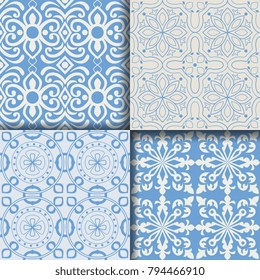 Collectiom seamless pattern arabic style in blue color. Can be used for gift wrap, background, backdrop, textile