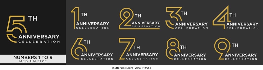 collection of 1 to 9 year anniversary logotype design, for celebration event, wedding, greeting card, and invitation, vector illustration