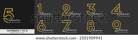 collection of 1 to 9 year anniversary logotype design, for celebration event, wedding, greeting card, and invitation, vector illustration