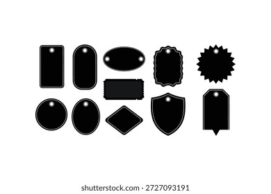 A collection of 10 black silhouettes of different shapes and objects on a plain white background