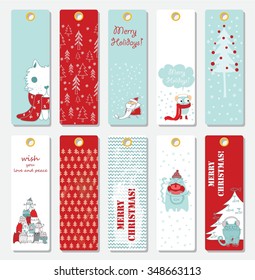 Collection of 10 Christmas tag cards templates. 