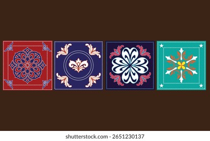 Coleção de 10 azulejos de flores Azulejo. Padrões coloridos sem emenda no estilo azulejo. Azulejo coleção oriental texturas sem costura. Portugal espanhol cerâmica. Vetor
