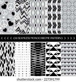 Collection of 10 geometric seamless pattern background. Great for web page backgrounds, wallpapers, interiors, home decor, apparel, etc.Vector file includes pattern swatch for each pattern.
