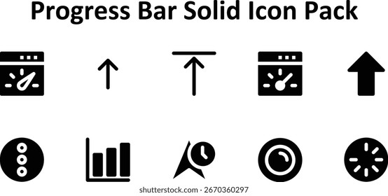 Kollektion von 10 Symbolen im Solid-Fill-Stil basierend auf dem Thema Fortschrittsbalken. Ideal für digitale und kreative Anwendungen.