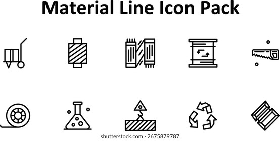 Colección de 10 íconos en estilo Thin Line basados en el tema Material. Ideal para usos digitales y creativos.