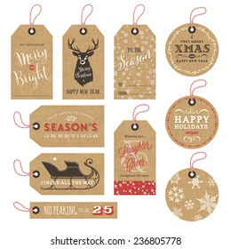 collection of 10 kraft paper christmas gift tags